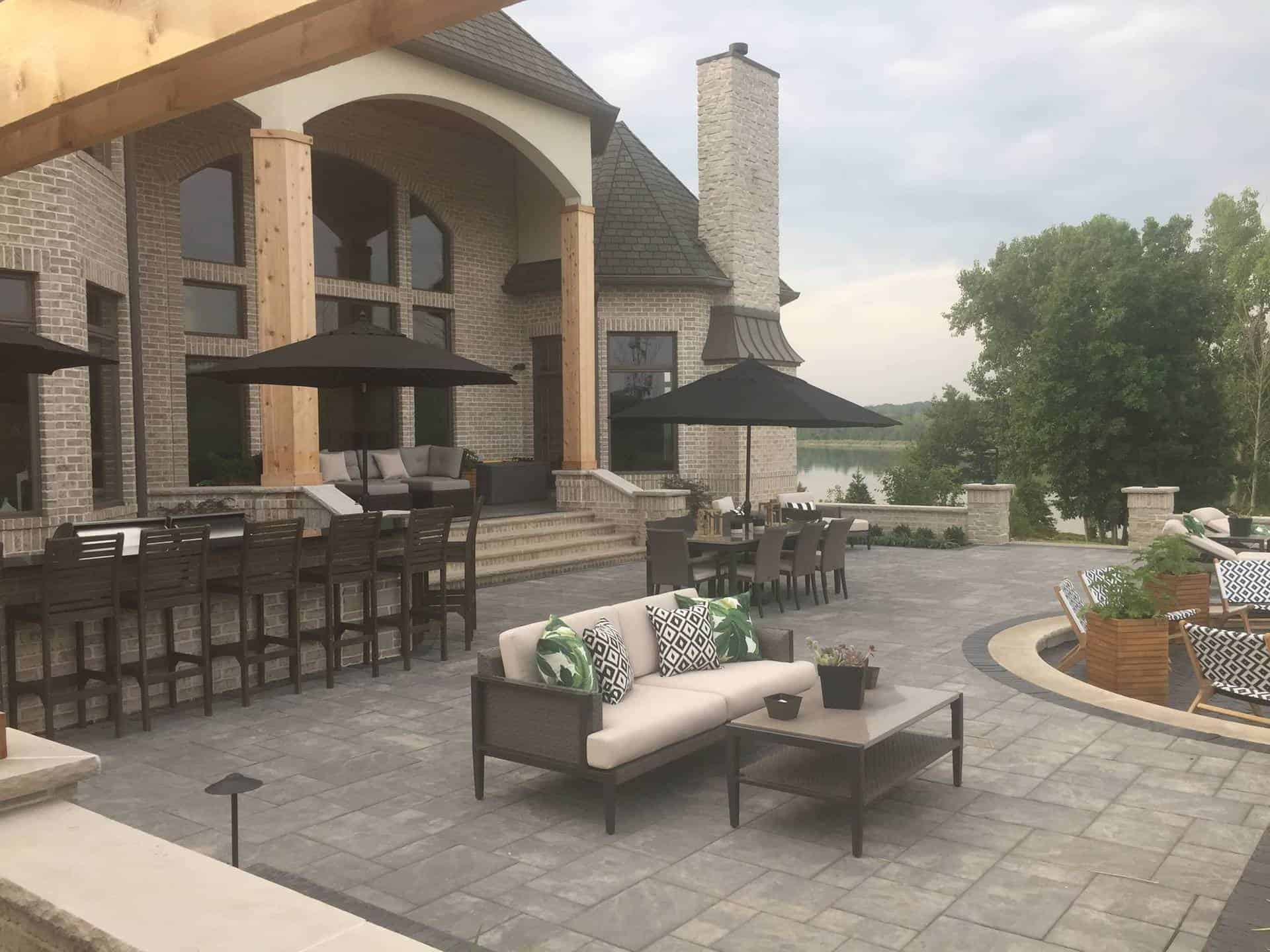 backyard patio with stone matching home
