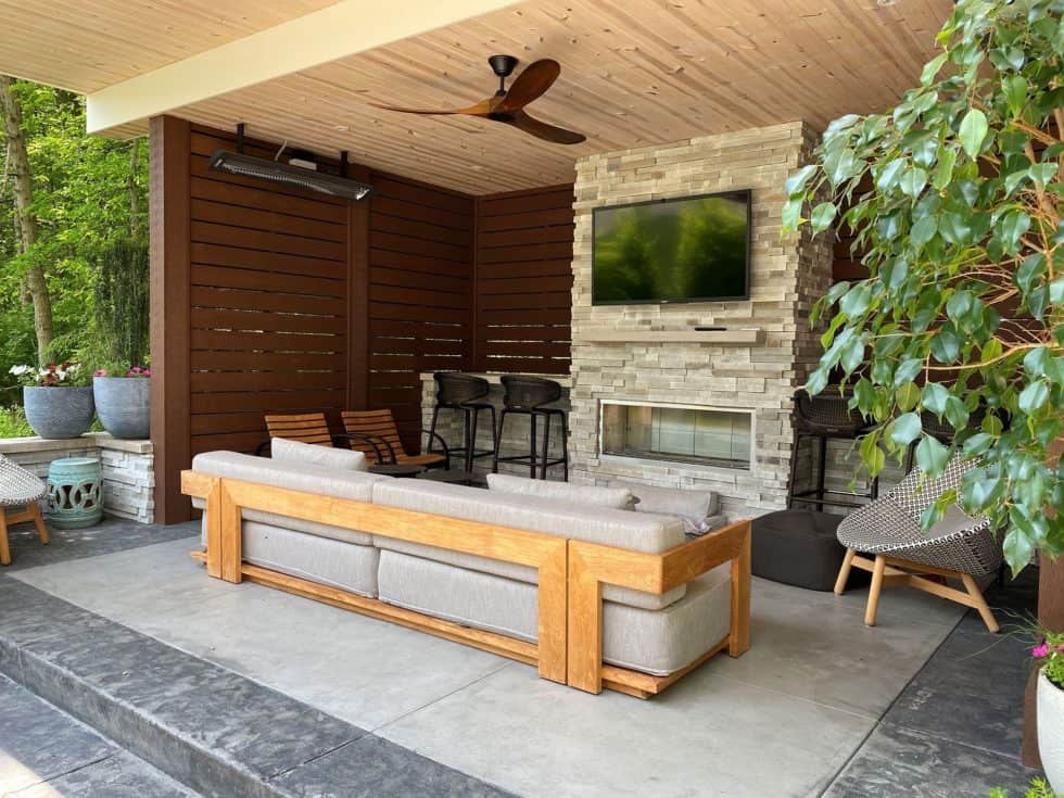 Close up of Outdoor Living Room with TV